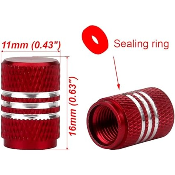 5-pack dammhattar för bil, aluminiumhjul, däckventilhattar, röda
