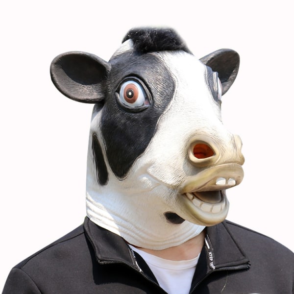 Nyhet Kostym Party Latex Cow Head Mask, Animal Mask Cow Head Rolig
