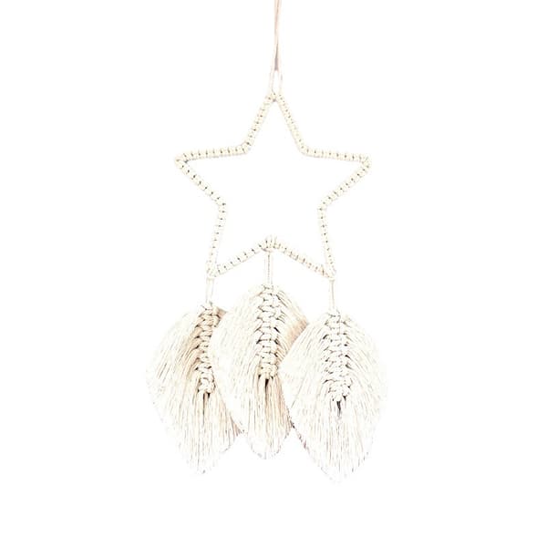 Macrame väggdekoration Boho Decor, stjärna blad fjäder vävd väggkonst