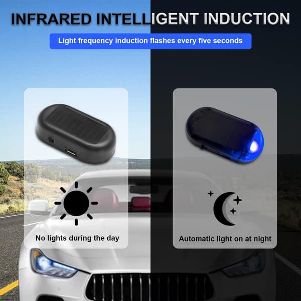 2PCS Bil Solenergi Simulerad Dummylarm, Anti-stöld LED Blinkande Se