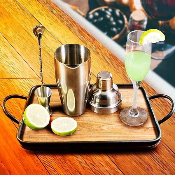 Cocktail Shaker Bar Set - Mixer Drink Shaker och mätjigger och blandningssked Set Professionella verktyg i rostfritt stål Silver 750ml/30ml 15ml/25,5cm