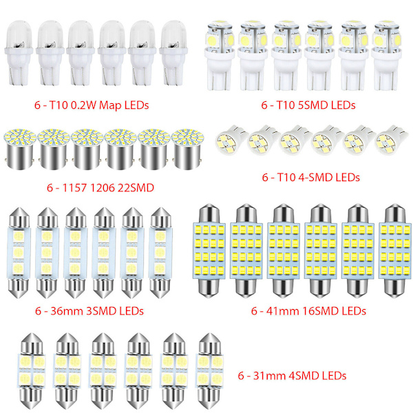 42 PCS LED-lys til bil, innvendig mini-pæresett, tilbehør til bilens bagasjerom, skiltlys