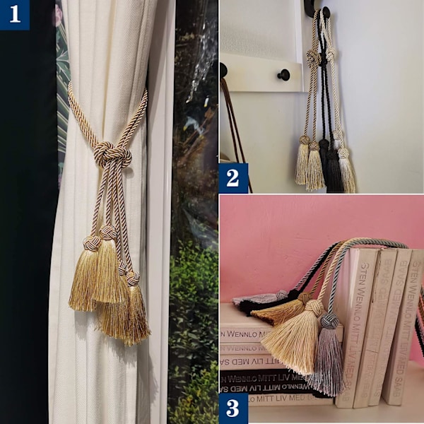 Elegante taugardinbånd dekorative håndvevde dusker gull gardinholdere sett med 6