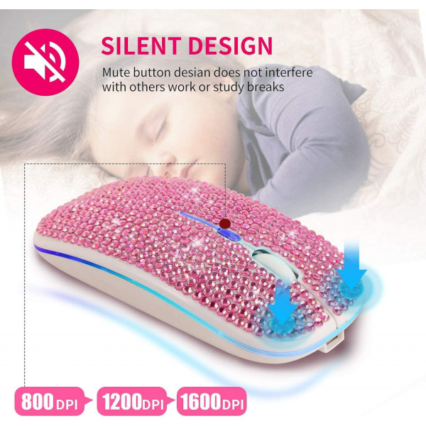 Bling Dazzling Genopladelig 2.4ghz+5.2 Bluetooth Trådløs Mus Dækket Med