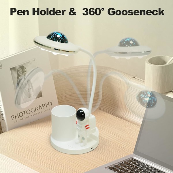 LED-skrivebordslampe for barn, astronaut søt liten skrivebordslampe med USB-lading