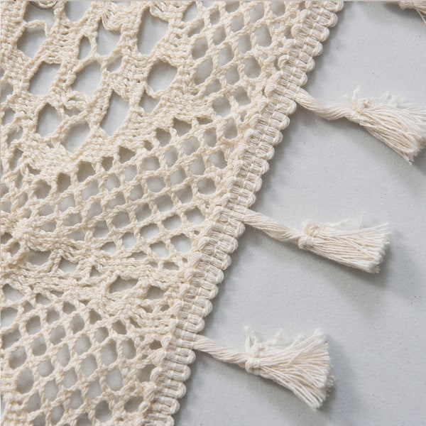 Linned Valancer til Vinduer, Boho Tassel Køkken Valancer til Vinduer, Landlig Rustik Vinduesbehandling Tier Gardin (Beige, 74x 61)