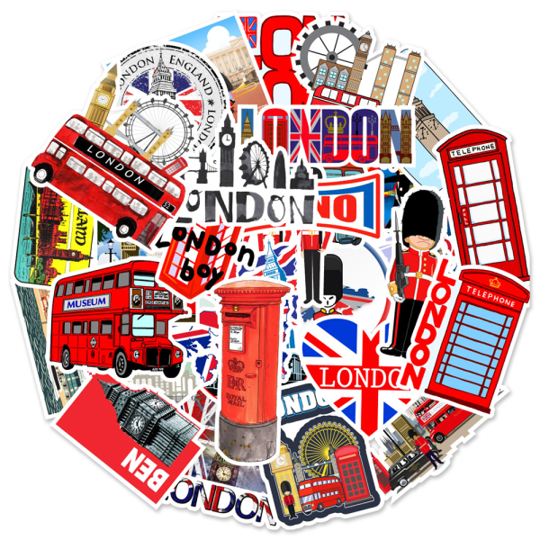 50st vattentäta röda bussklistermärken, London Vacation Travel Stickers