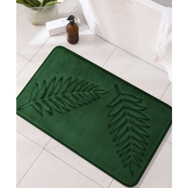 Grønne blader badematte Bathoom tepper, Memory Cotton Matte Bad Vann Absorberende Sklisikker Matte Stue Soverom Kjøkken 40 * 60cm
