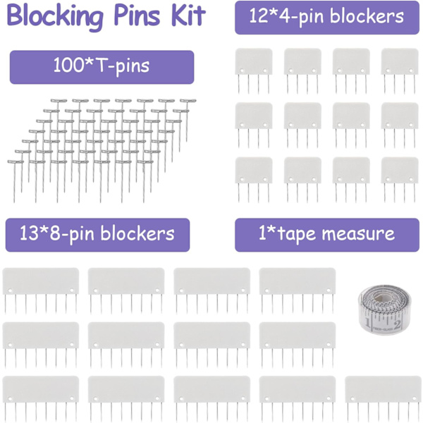 Stickningsblockeringsstiftset, stickningsblockeringsstickor – Set med 25 stickor för blockering av K