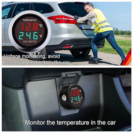 2 i 1 Digital Voltmeter Termometer DC 12V 24V 36V, Batterispenning Temperatur