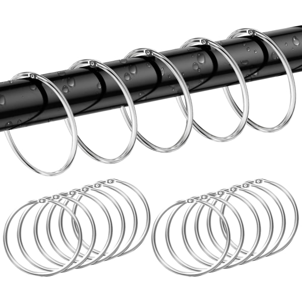 20 Pack Shower Curtain Rings, Silver Anti-Rust Shower Curtain Hooks, Round