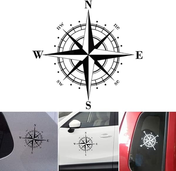 Bilsticker, konstdesign vinylkompass bilsticker dekaler vit 15,5 cm x 15,5 cm