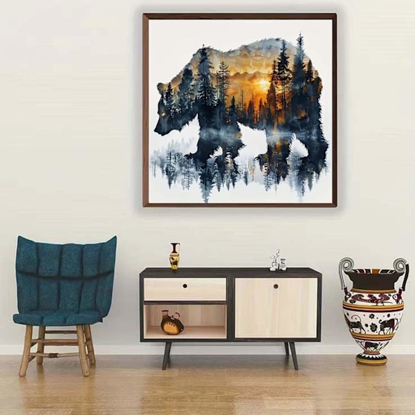 5D-timanttimaalaussarjat aikuisille, eläin karhu metsämaisema timanttitaidesarjat aikuisille kodin seinäkoriste 30x30cm
