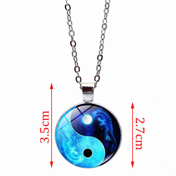 Cabochon Sølv Glas Halskæde Vedhæng Drage Måne Yin Yang Smykker