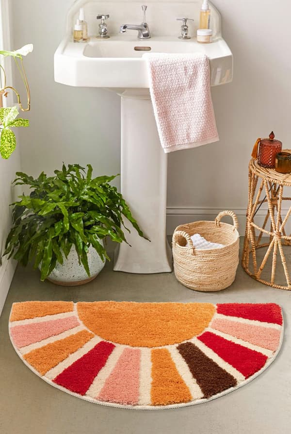Boho badrumsmattor, halvcirkelformad badrumsmatta, söt badrumsmatta, halkfri solrosdesign