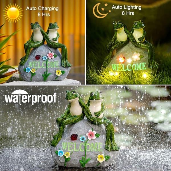 Solar Garden utomhusstatyer Groda med suckulenter och 7 LED-lampor - La