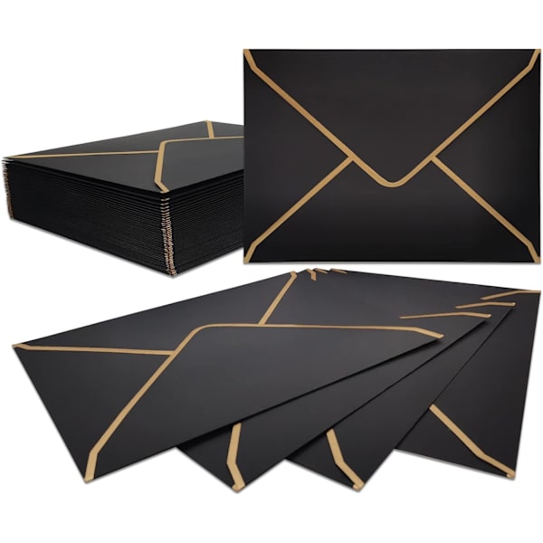50-pack inbjudningskuvert, 5x7 storlek, svart, lyx, 18,5 x 13,5 cm, mini