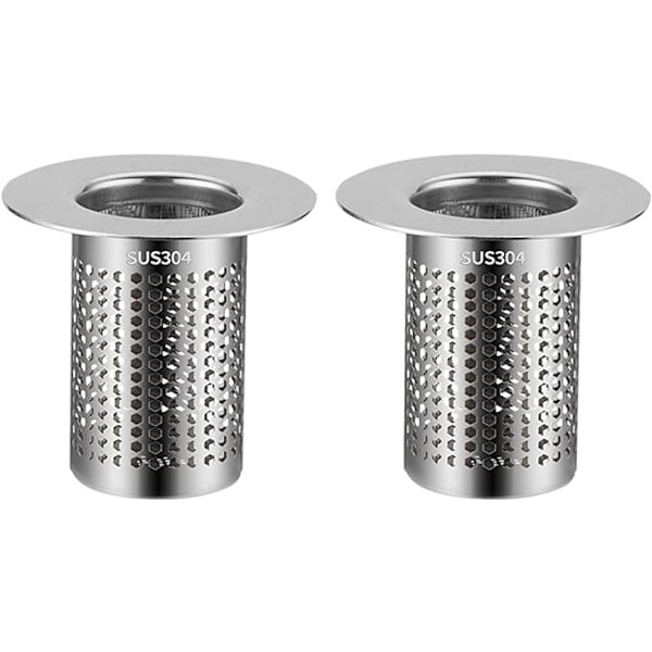 2 stk. vaskefilter, afløbsfilter, rustfrit stålfilter, brusebadshårfilter