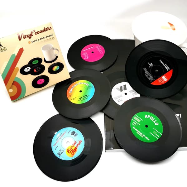 6-pak - Coasters Vinylplader - Glas Sorte Coasters