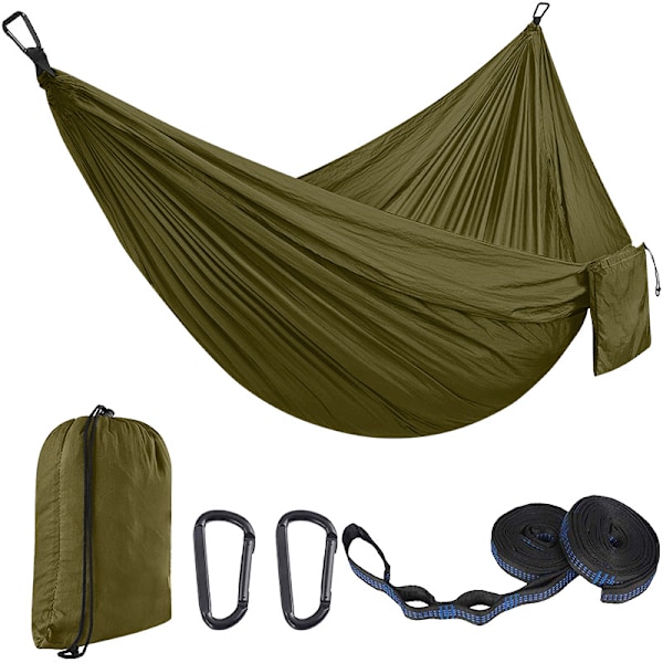 Ultralett Reisehengekøye for Camping | 200 kg Lastekapasitet, (270 x 140 cm) Fallskjerm Nylon | 2 x Kvalitetskarabinkroker, 2 x Nylonstropper | for Innendørs/Utendørs