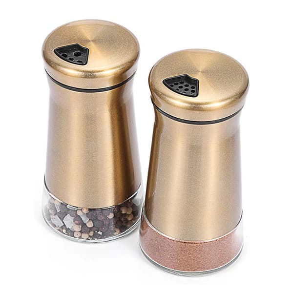 2 stk kobber rustfritt stål salt- og pepperbøsser, beholder med S