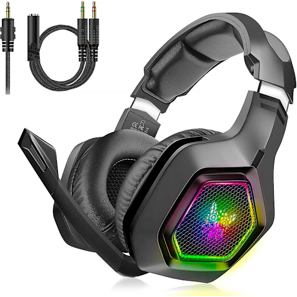 Headset Pc Gaming Hodetelefon Med Mikrofon Jack Spliter Stereo Lyd Pust