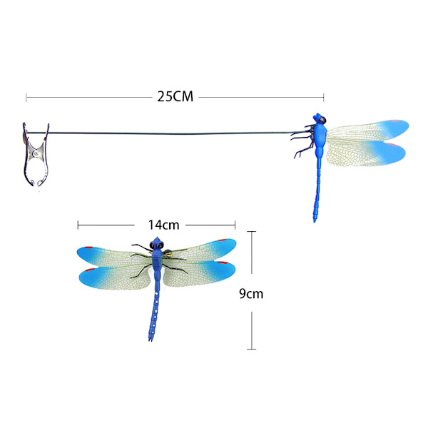 3D Libelle Clips: Kunstig Libelle til Udendørs, Naturlig Organisk Koncept, Ideel til Have- og Terrassedekoration - 3 STK