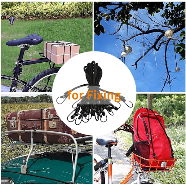 10 kpl Mini Mustia Lateksisia Joustoköysiä Kestävällä Metallikoukulla Matkatavaroille, Retkeilyyn, Polkupyörille - 35cm