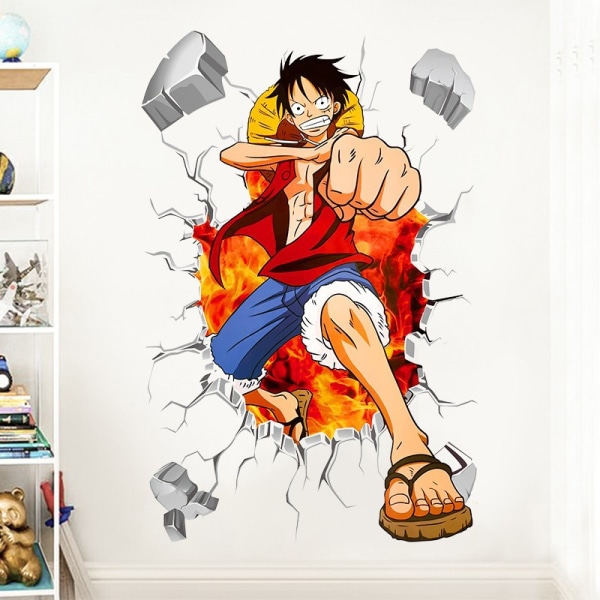 3D One Piece Luffy självhäftande väggdekal pojke sovrum kreativ gra