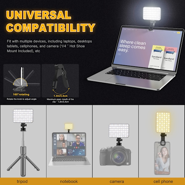 Selfie-lys, 60 LED 2200mAh genopladelig mobiltelefon-fyldlys 3 tilstande