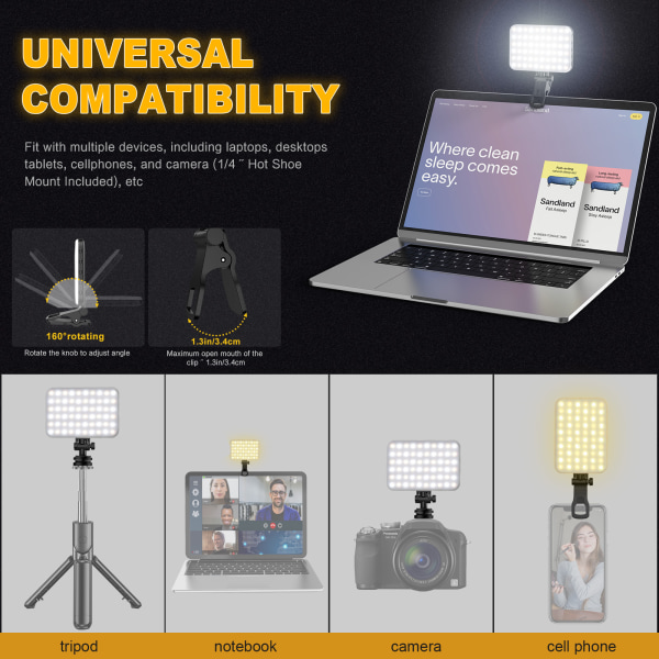 Selfie-lys, 60 LED 2200mAh oppladbar mobiltelefonfylllys 3 moduser