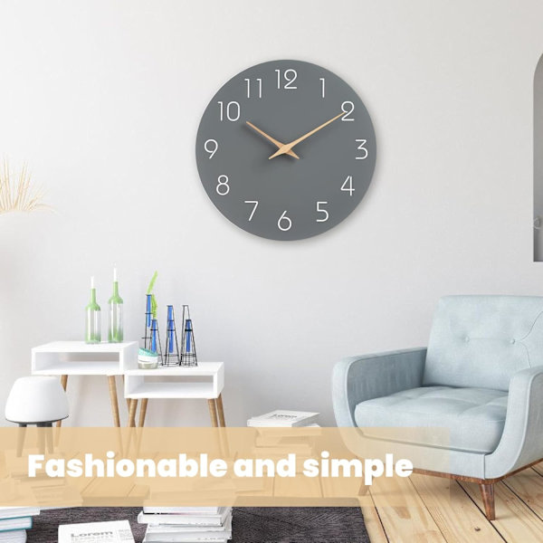 Tyst Väggklocka Utan Tickande, Modern Design Väggklocka, Ramlös Kompatibel Vardagsrum Kök Sovrum Kontor, Grå 30cm