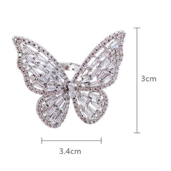 Silver 3D Fjärilsring 3*3.4CM