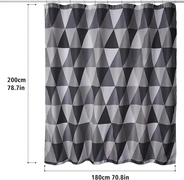 Duschdraperi, duschdraperi 180x200 cm, maskintvättbart duschdraperi i polyester, badrumsduschdraperi, triangelmönster