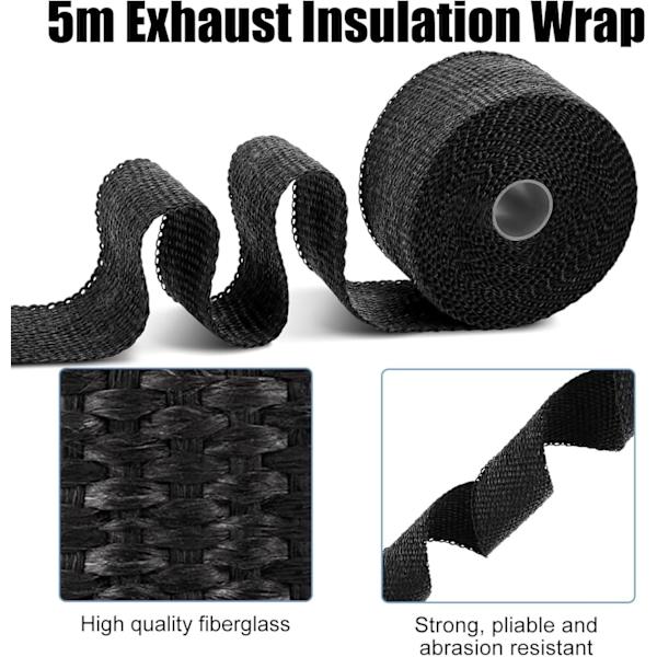 Eksos Termisk Tape, Termisk Isolasjonstape, 25MM Termisk Isolasjonstape 5M + 4 Rustfrie Stål Kabelbånd, Termisk Isolasjon, Termisk Isolasjon