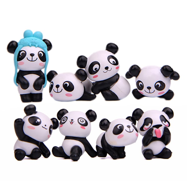 8 stk. Mini Panda Tegneserie Statue Mini Kage Form Tilbehør Landskab