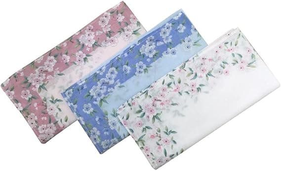3 damer tryckta blommiga näsdukar 43CM*43CM vit rosa blå