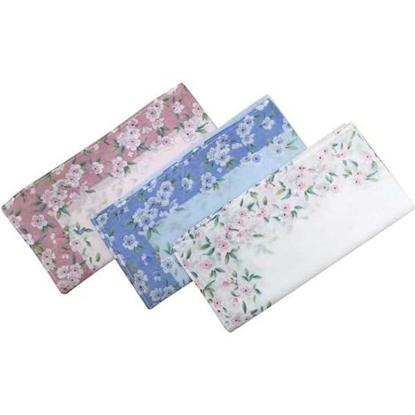 3 damer trykte blomsterlommetørklær 43CM*43CM hvitt rosa blått