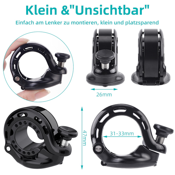 Mini Cykelklocka Högljudd 100-110dB Hög Klocka för Styrdiameter 22-31.8mm Vattentät Liten Klar Signal Elektrisk Cykel MTB Fällcykel Barncykel