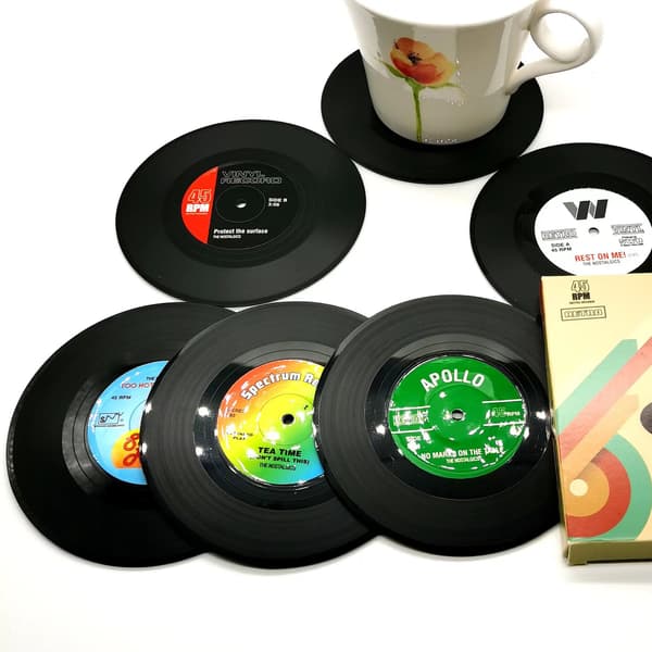 6-pak - Coasters Vinylplader - Glas Sorte Coasters