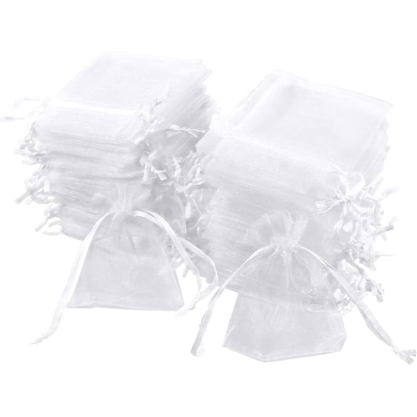 Förpackning med 100 vita presentpåsar i organza 7 x 9 cm, små smyckespåsar, godispåsar för bröllop, födelsedagar