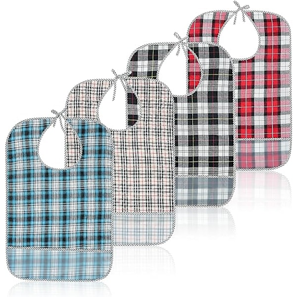 Pakke med 4 vanntette smekker for barn og voksne med smulefanger, beskyttelse for voksne, for menn, kvinner, personer, unge og funksjonshemmede, flerfarget