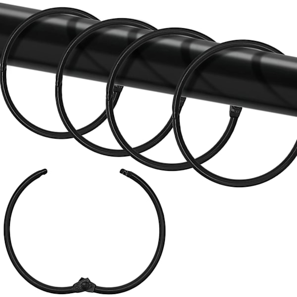 24 Pakke 50mm Bruseforhængsringe i Rustfrit Stål Rundt Design Passer til Gardiner og Brusestænger Metal Bruseforhængsringe Sort