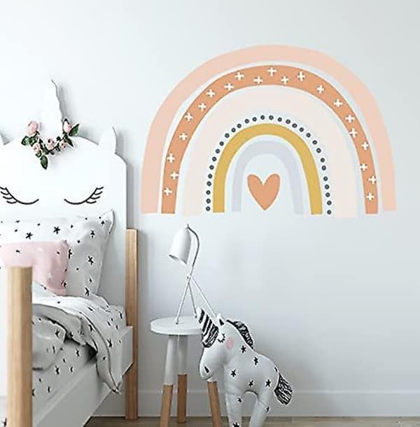 Regnbågsväggdekaler stora, Boho regnbågsväggdekor för flickor barns sovrum C