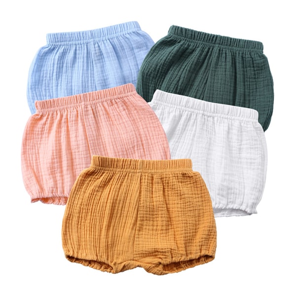 Baby Girls Boys 5 Pack Bomuldslinned Blanding Søde Bloomer Shorts Løs Harem Shorts Blå Pink Hvid Grøn Gul 70cm til 6-9 Måneder 7-9kg