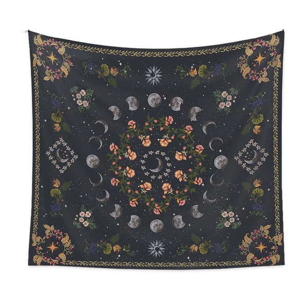 Månefase Plante Estetisk Teppe Månebelyst Plante Blomst Boho Mandala