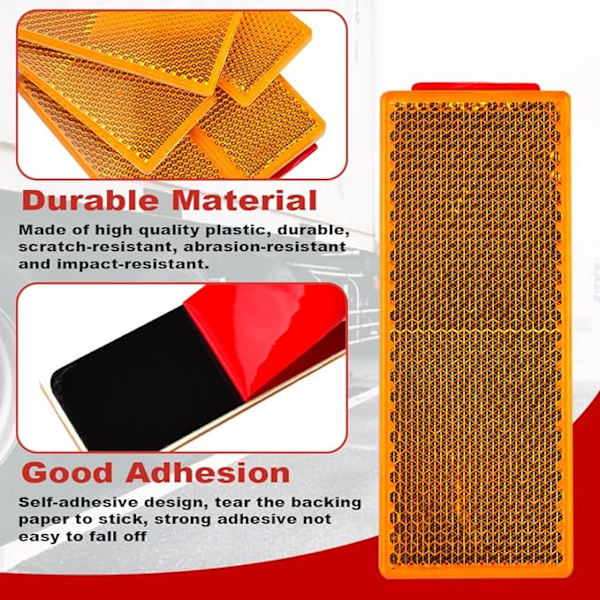 Pakke med 6 orange rektangulære reflekterende ark 15*5cm Trailer Reflektor Sti