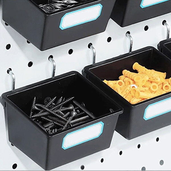 Set med 10 pegboard-lådor med krokar, för organisering av tillbehör, svart