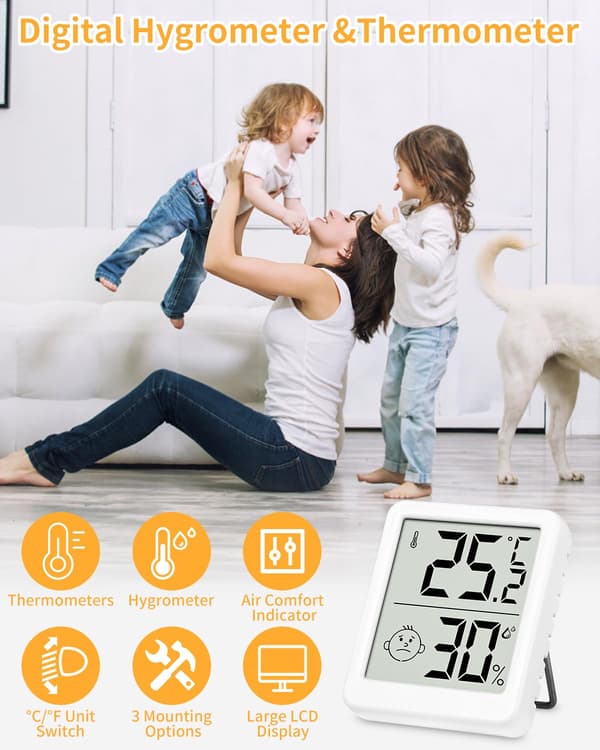 bitar Mini Termometer Hygrometer Inomhus Termometer, Digital Hygrometer LCD Termometer kompatibel Hem Terrarium Babyrum Kontor - Vit