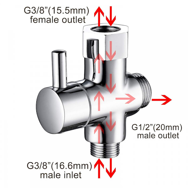 3-veis ventil Solid Messing 3/8\"-12/17 T-adapter Diverterventil for Wc Toalett,